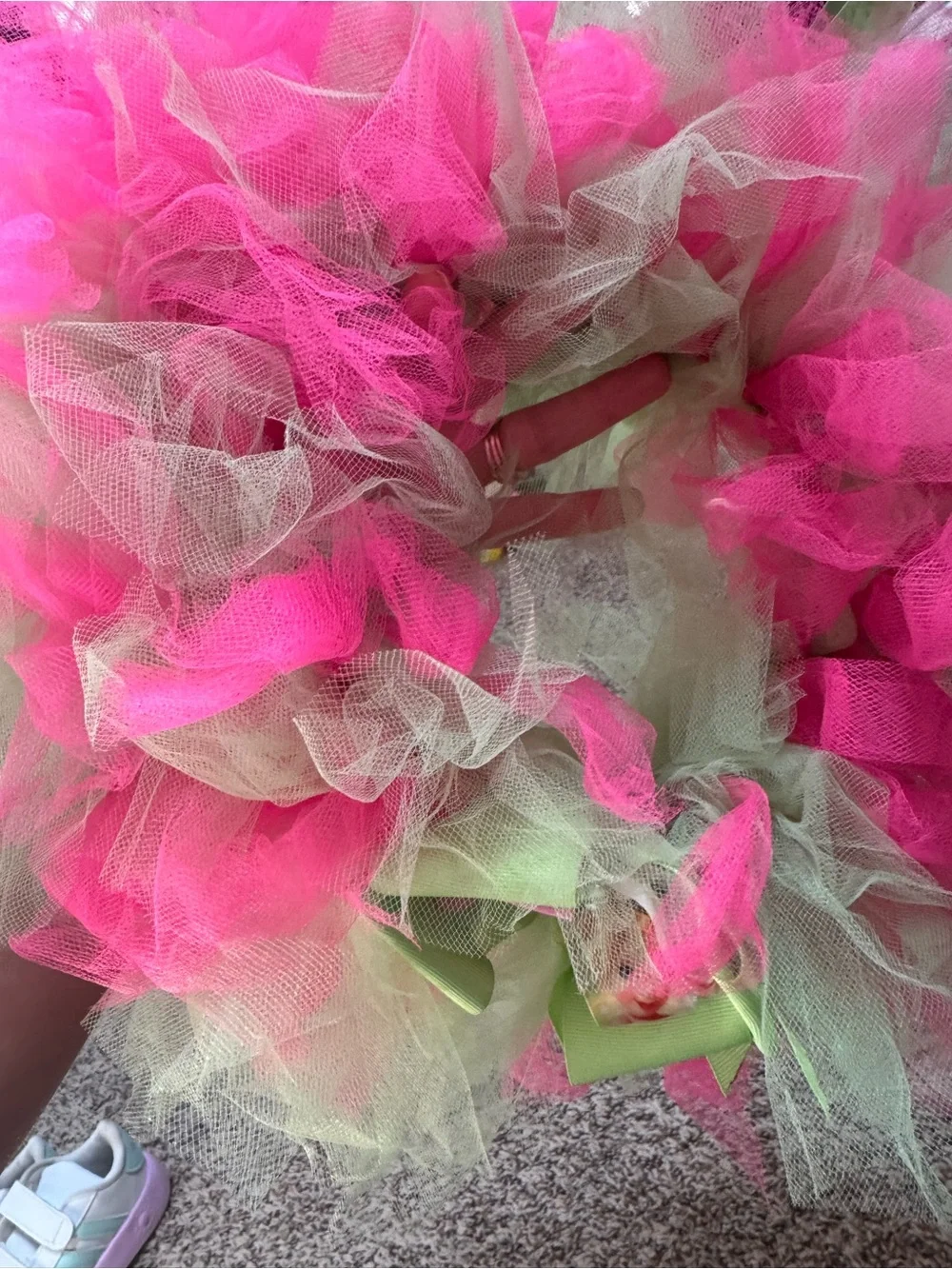 Pink and Light Green Tulle Princess Tutu Skirt with Bow